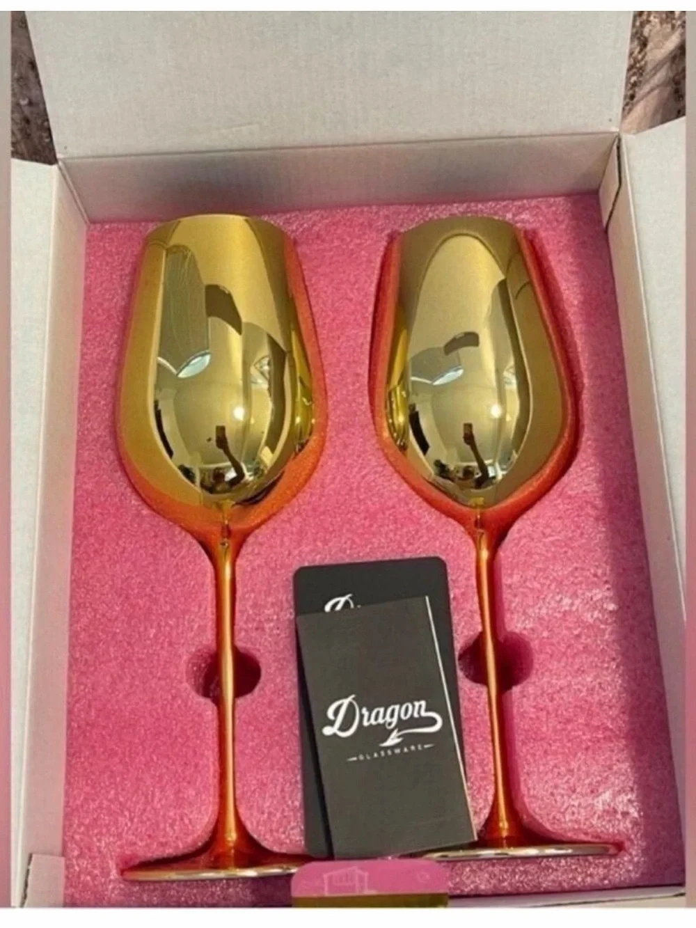 Barbie Gold Wine Glasses with Pink Interior - Set of 2